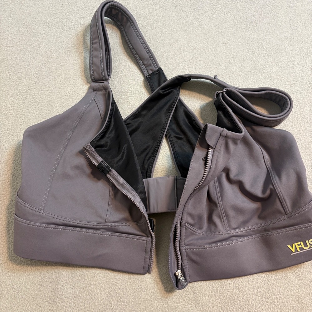 VFUS Women Charcoal Gray Front Zip High Impact Sports Bra XX-Large Adjustable - Picture 4 of 7